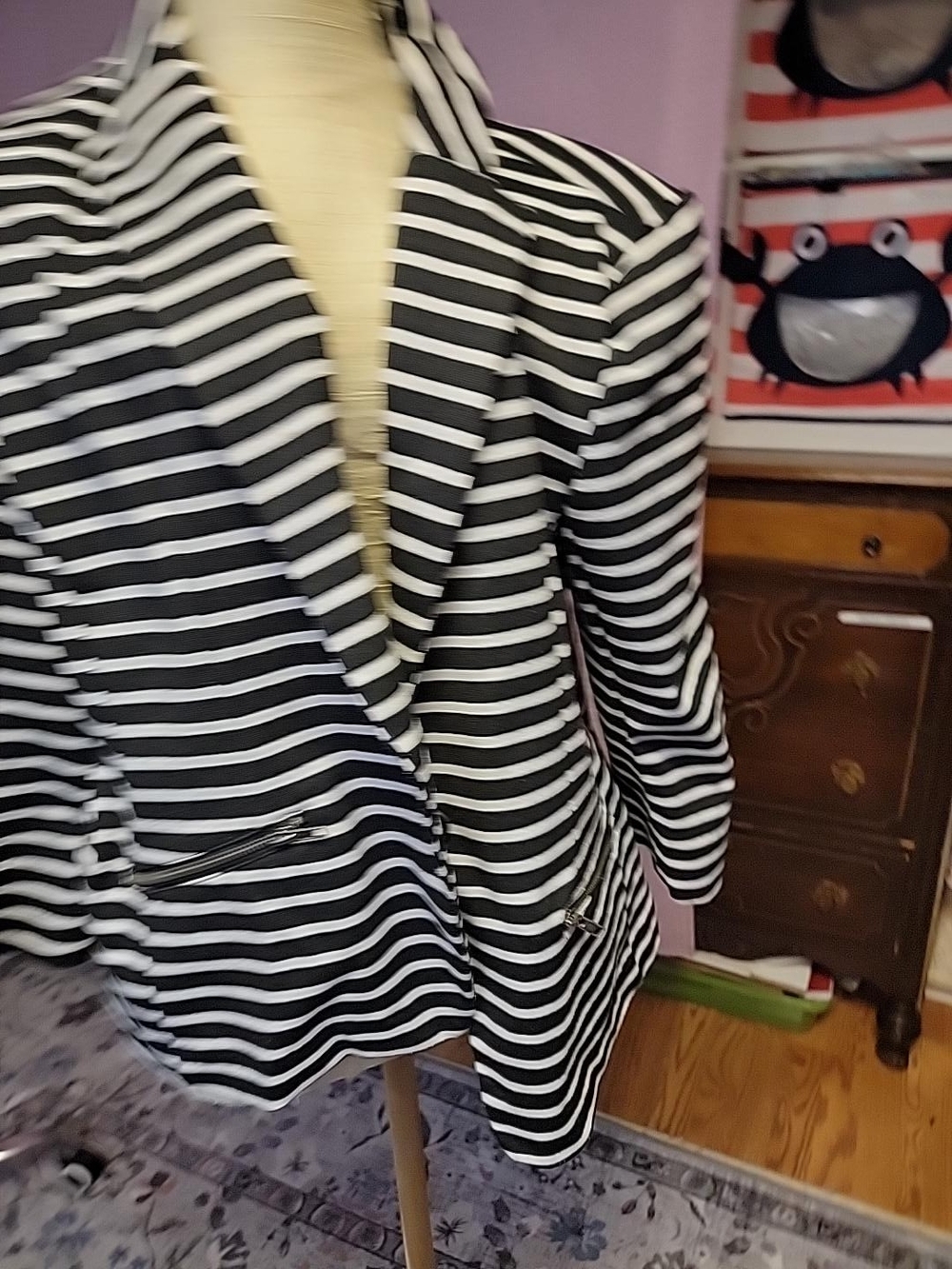 Christian Siriano Black & White Striped Women's Blazer